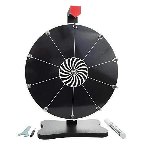 Prize Wheel 12 Inch Black-Tabletop with Stand, 10 Slots, Spinning Customize