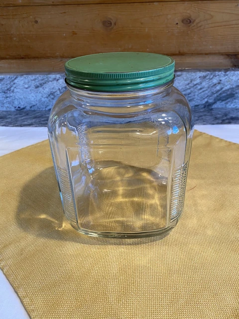 VTG COUNTRY STORE HOOSIER CABINET GLASS STORAGE LARGE JAR W/LID Ribbed Sides