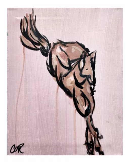 Corbellic Impressionism 14X11 Rainy Horse Animal Art Original Canvas Collectible