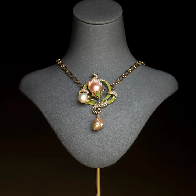 Pendentif Cœur Fleur Diamant Or 12K Art Nouveau Victorien C1880 – Bijou Antique Occasion, Or Rose
