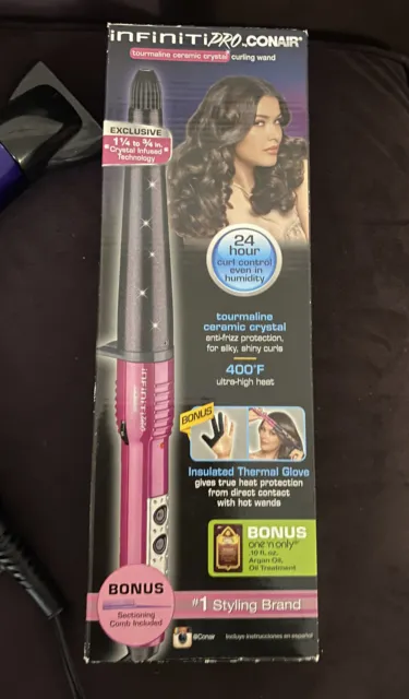 Conair Brand New Tourmaline Infiniti Pro Ceramic Curling Wand With Gloves & Comb