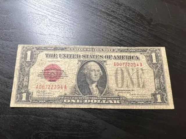 1928 $1 One Dollar Red Seal Funny Back United States Note A00722394A