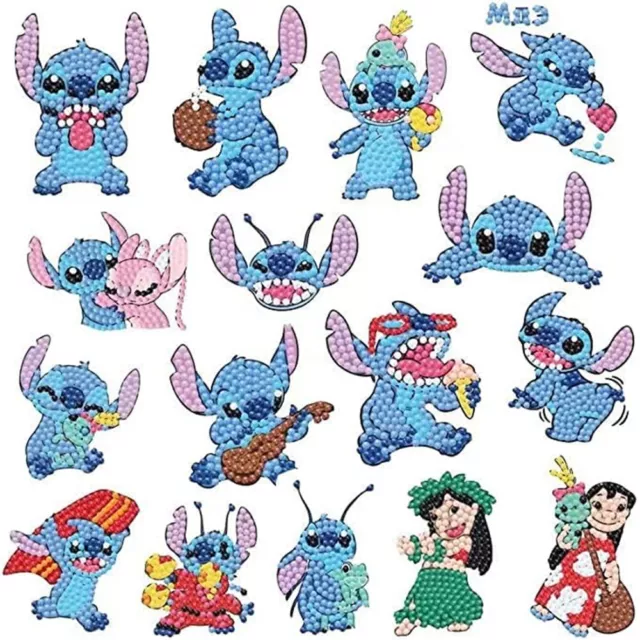 16Pcs Lilo & Stitch 5D Diamond Painting Stickers Kits DIY Diamond Mosaic Sticker
