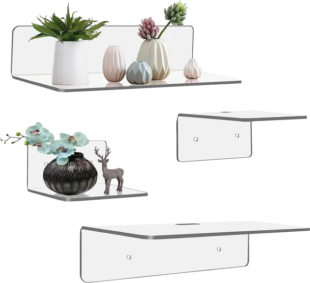 Small Floating Shelf for Wall, 4-Pack Acrylic Floating Shelves, Wall Mounted