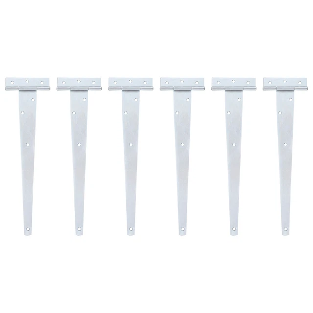 6Pcs T-Strap Door Hinges, 12" Wrought Tee Shed Gate Hinges Iron (White Zinc)