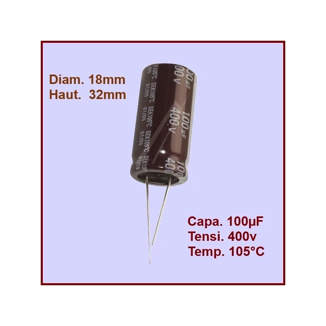 Condensateur 100,0µF (100,0MF) - 400V maxi.