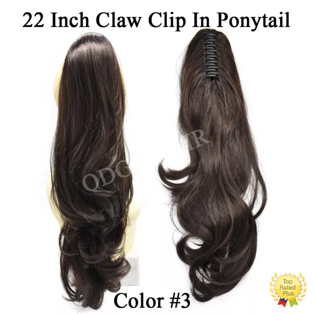 Claw Clip In Ponytail Jaw Hair Extensions Thick Long Wavy Curly Dark Brown 22"