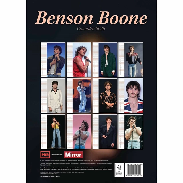 BENSON BOONE A3 Calendar 2026 Month To View 10 99 Benson Boone A3 Calendar 2026