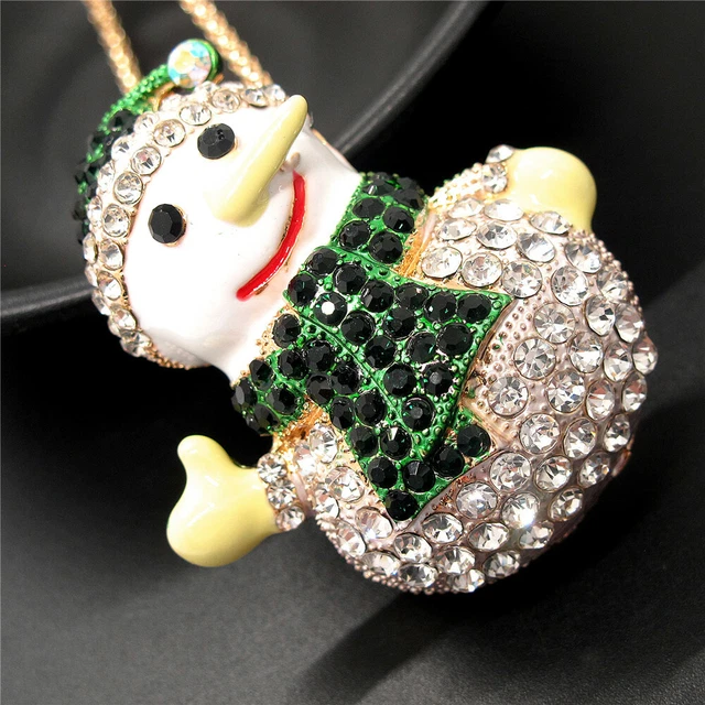 Fashion Women Rhinestone Bling Cute Snowman Crystal Pendant Chain Necklace 3