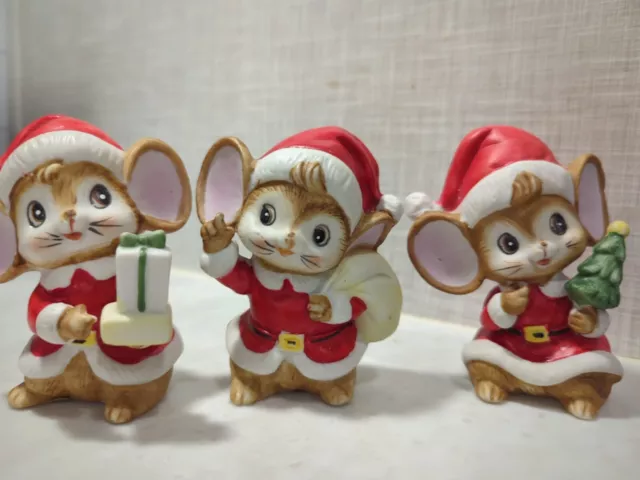 Vintage HOMCO  Retro Christmas Santa Mice Porcelain Figurines, (set of 3) 