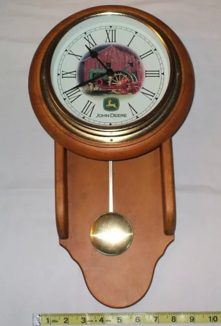 For Repair - Not Working - John Deere Tractor Wall Clock w/ Pendulum Wooden Farm