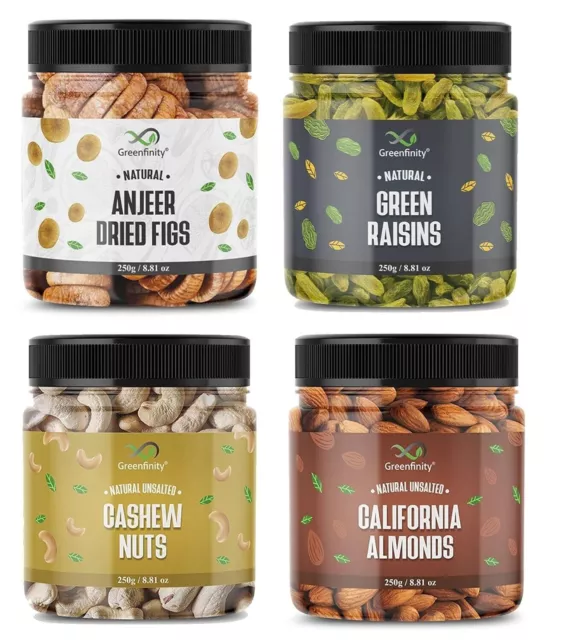 Dry Fruits Combo Pack of Almonds Cashews Nuts Green Raisins Anjeer 250gm each