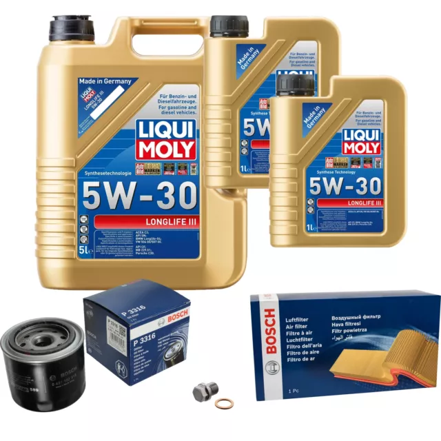 Bosch Inspektionspake 7 L Liqui Moly Longlife III 5W-30 pour Hyundai Kia i30 Fd