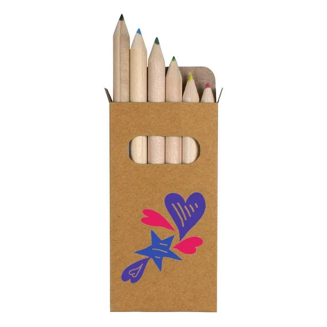 6 x 'Hearts and Stars' kurz 85 mm Bleistifte/Buntstift-Set (PE00051116)