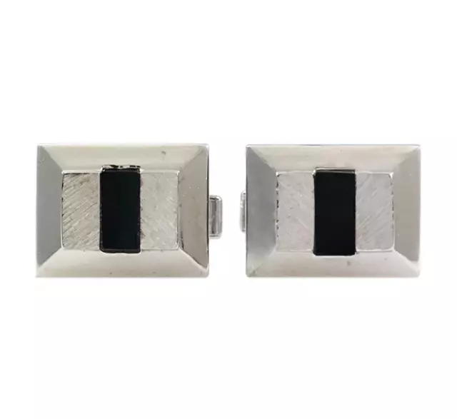 Fabulous Rectangular Onyx Solid 935 Argentium Silver Beautiful Gorgeous Cufflink