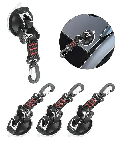 4 Pieces Heavy Duty Suction Cups,Suction Cup Anchor with Securing Hook Tie Red