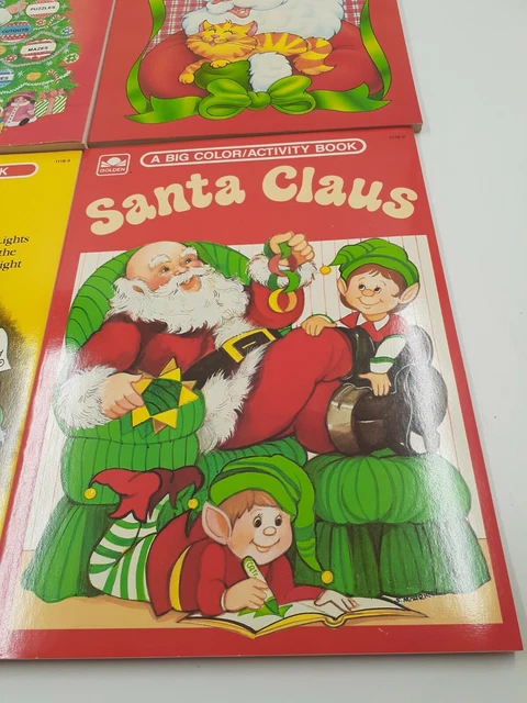 1980s & 90s Golden Christmas Coloring Book Lot Santa Rudolph Unused 3