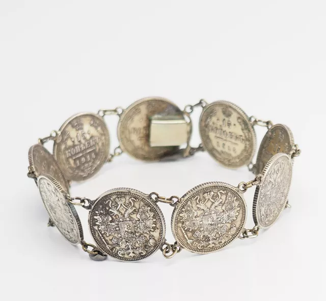 Antique Imperial Russia 15 kopeks silver coins men women bracelet