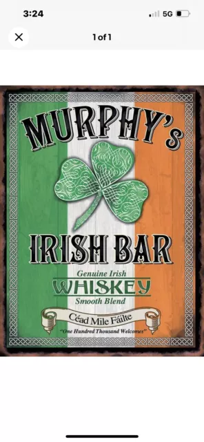 Letrero de hojalata ""Murphy Irish Bar"" St Paddy Trébol Verde Irlandés Vintage Pub Bar Comedor