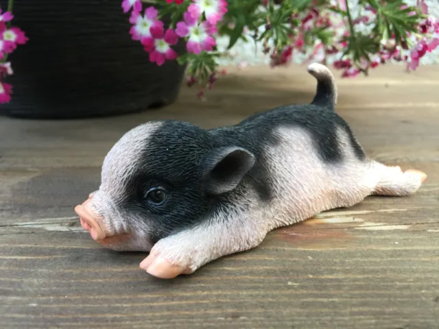Baby Pig Lying Down Ornament Resin Mini Figurine Plus Magnet Statue Cute Piglet