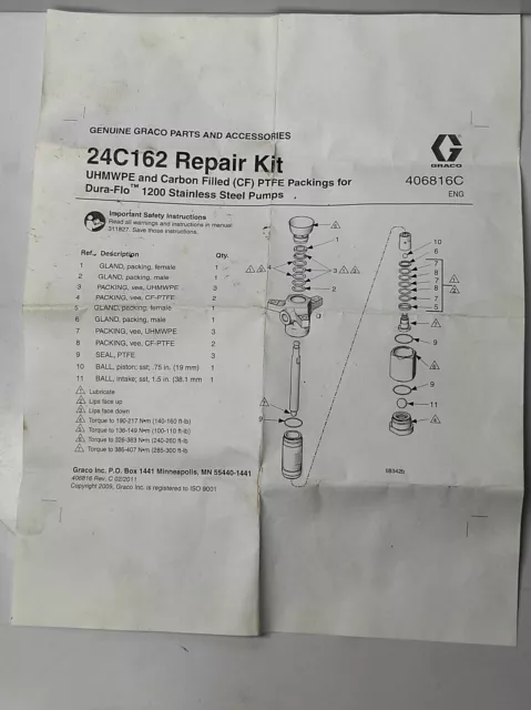 Graco 24C162 Réparation Kit Standard Joint Kit de Réparation 2