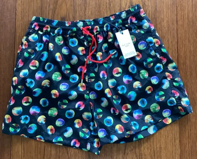 PAUL SMITH Men Black w/Multicolor Dots Swim Shorts Trunks SMALL NWT $175 USD