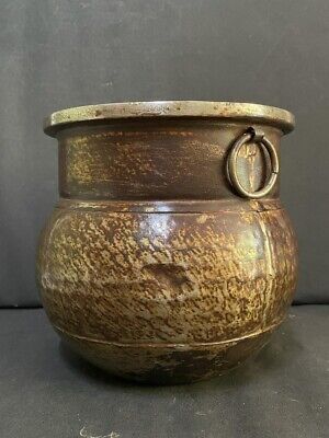 Old Vintage Rare Handmade Unique Rustic Iron Big Pot / Vase With Handle