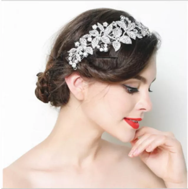 Large Women Bridal Wedding Flower Diamond Crystal Rhinestones Hair Clip Comb