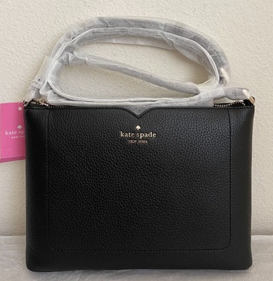 NWT KATE SPADE Harlow Crossbody Pebble Leather Zip Top Bag Black WKR00058