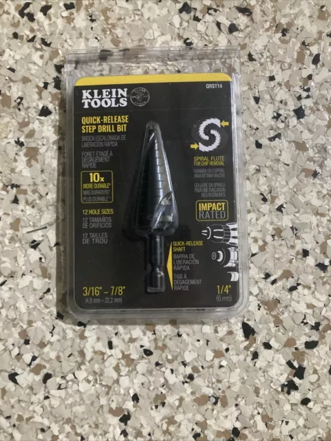 KLEIN TOOLS QRST14 SPIRAL FLUTE STEP DRILL BIT 3/16-7/8 free shipping!!