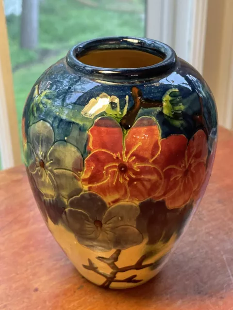 Art Nouveau German Hand Painted Art Pottery Pansy Vase Carl Gebauer style