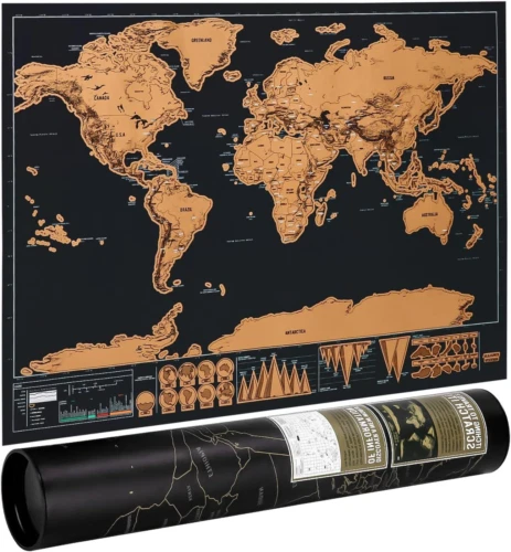 Mappa Del Mondo Da Grattare Envami - 68x43 Cm, Italiano Con Mappa Europa, Effetto Metallizzato