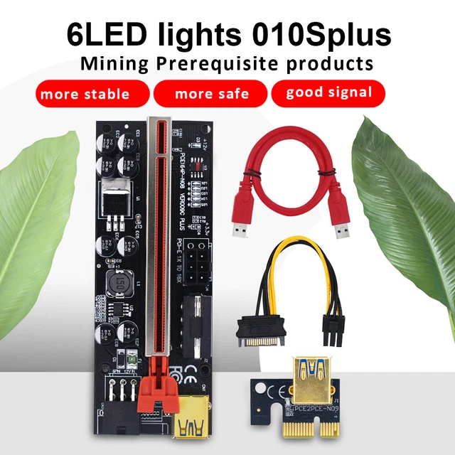1X to 16X PCIE Riser Board for GPU Mining Powered VER 009S with LED Light