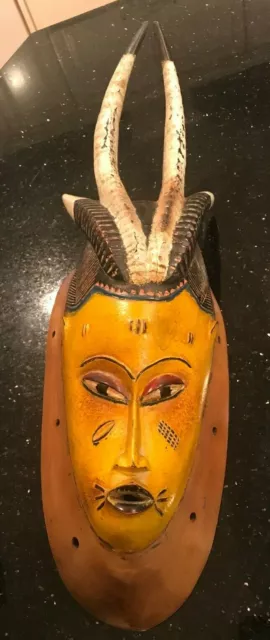 Horned Guro Yaure (?) Mask With Striking Colors — Carved African Wood Art