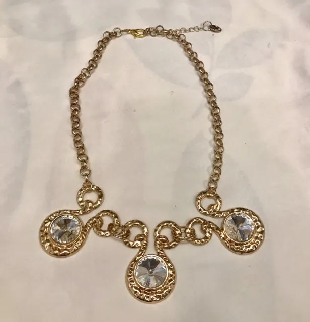 charming charlie gold tone statement necklace  Rhinestones 18” with 2” extender