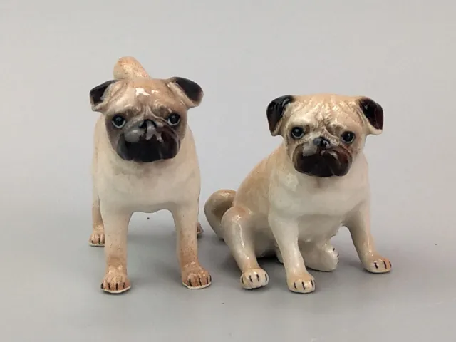 Pair of miniature Vintage Pug Dog Fawn Figurines