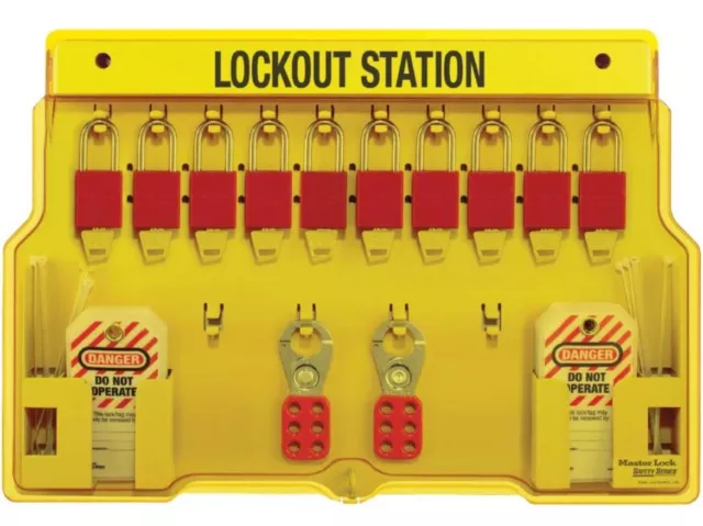 MASTER LOCK 1483 BP1106 Lockout Station • Filled • 10 Padlocks • 2 Lockout Hasps