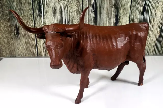 VTG Red Mill Wooden Figurine Bull Steer Hand Carved 1987 Longhorn Figure