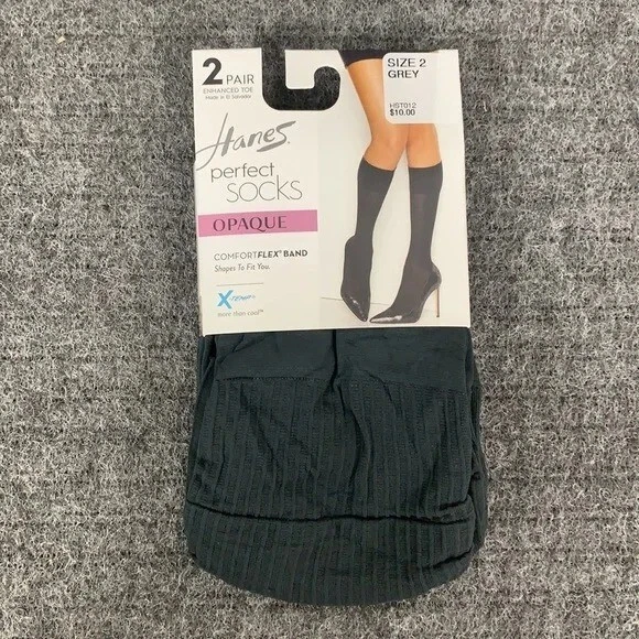 HANES PERFECT SOCKS Opaque Womens Size 2 Grey ComfortFlex Band XTemp 4