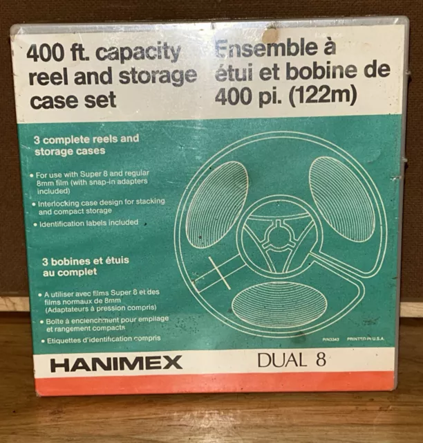 3) DUAL 8 Super 8 & 8mm 200 Ft Storage Reels & Case Set Sealed