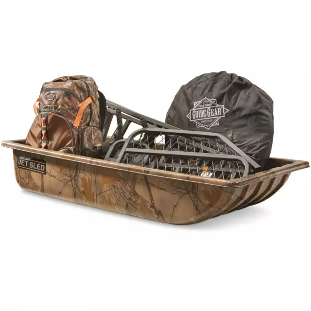 Camo Jet Sled 1 w/ SWB3 Sled Wear Bars Tow Rope Shappell Hunt Ice Fish Gear Haul