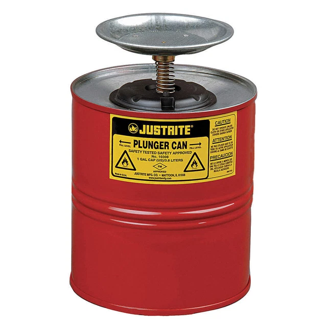JUSTRITE 10308 Plunger Can,1 Gal.,Galvanized Steel,Red