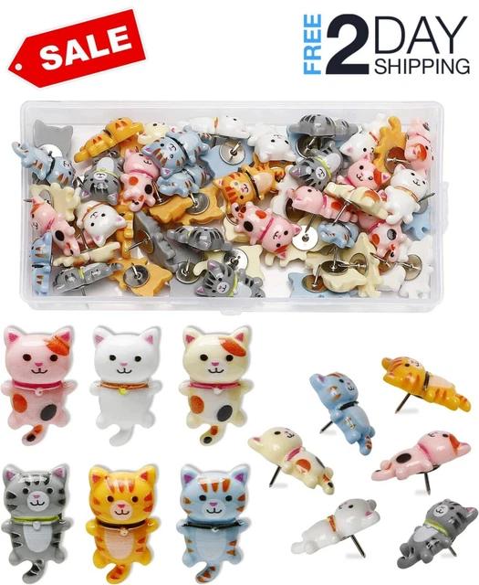 60Pcs Lovely Cat Push Pin Cute Little Cat Thumb Tacks Decorative Cartoon Animal