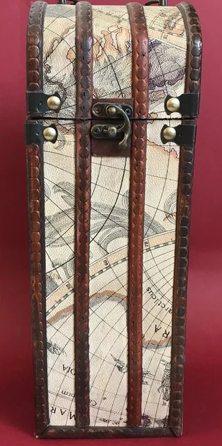Malle à Chapeau En Cuir, Toile Et Bois Massif - France, 35x40x20 Cm, Avec Clef, Reconditionnée