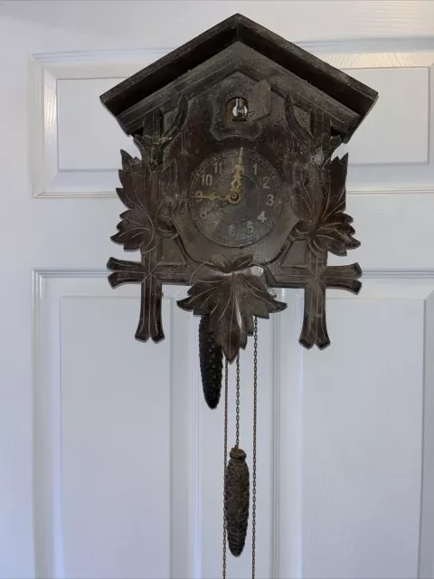 Antique Vintage German Black Forest Cuckoo Clock 4 Spares Or Repair No Woodworm