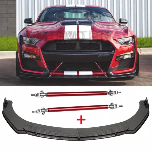 Front Bumper Lip Splitter Spoiler w/ Strut Rods For Ford Mustang GT Shelby GT500