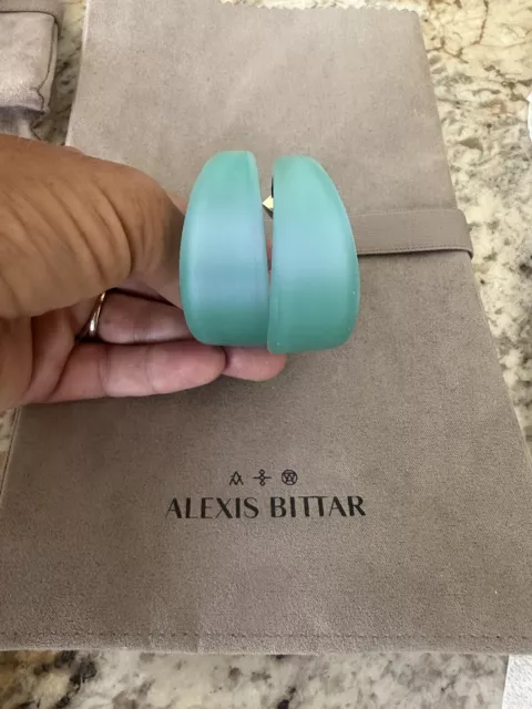 100% Authentic Alexis Bittar Wide Graduated Aqua Opalescent Lucite Hoop Earrings