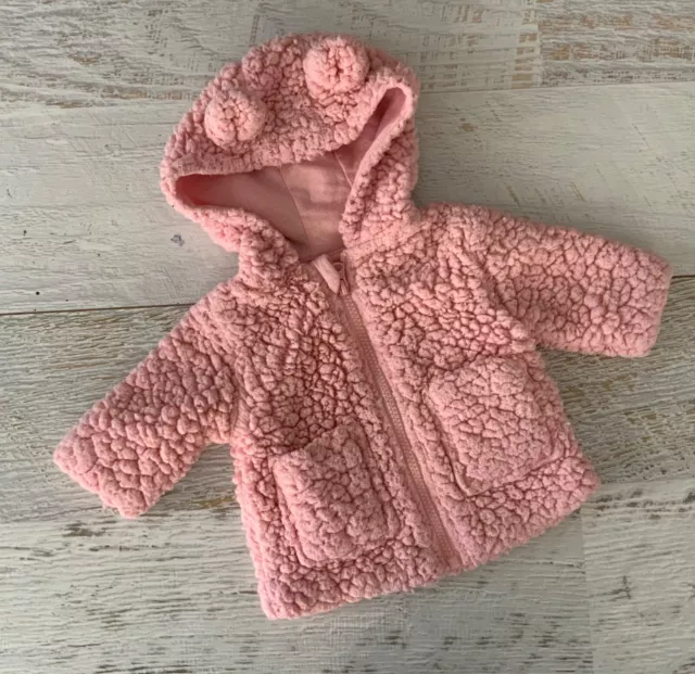 Baby girls sz 00 fluffy jacket. Warm cotton lined 3-6 mths