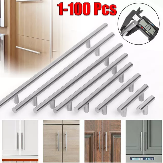 Solid Stainless Steel Brushed Nickel T Bar Kitchen Cabinet Handles Pulls 2"-16"