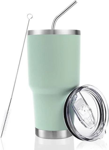 30 oz Stainless Steel Insulated Tumbler Travel Mug with Straw Slider Lid,Brush